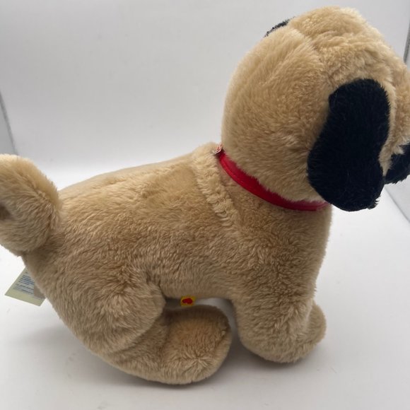 2013 Build A Bear Pug Tan Puppy Dog Pug 14” Stuffed Animal Plush Red Collar - Picture 7 of 10